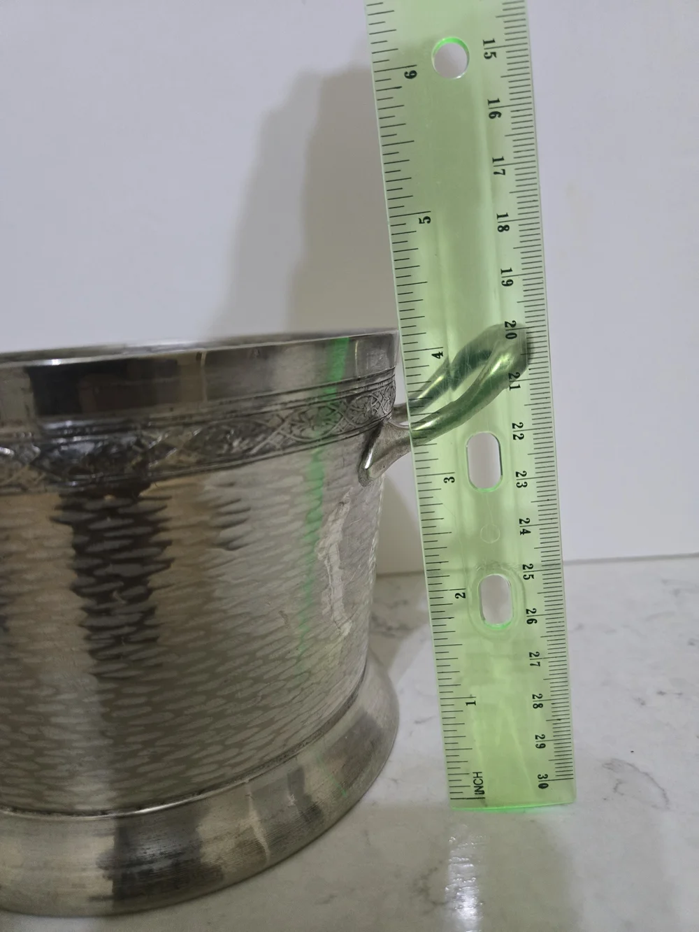 Hammered Silver-Tone Ice Bucket with Handles